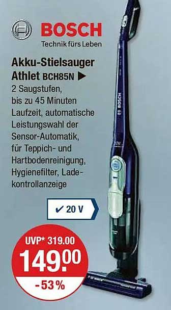 Bosch Akku-Stielsauger Athlet BCH85N