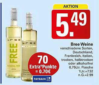 Bree Weine - verschiedene Sorten, Deutschland, Frankreich, Italien, trocken, halbtrocken oder alkoholfrei 0,75 Ltr. Flasche