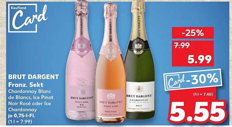BRUT DARGENT Franz. Sekt - Chardonnay Blanc de Blancs, Ice Pinot Noir Rosé oder Ice Chardonnay