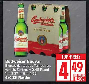 Budweiser Budvar Bierspezialität aus Tschechien, 6x0,33l Flasche