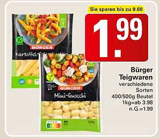 Bürger Teigwaren verschiedene Sorten 400/500g Beutel