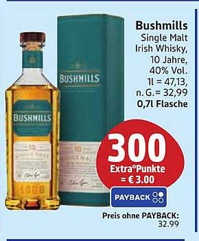 Bushmills Single Malt Irish Whisky, 10 Jahre, 0,7 l