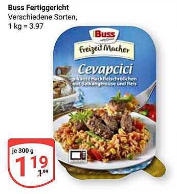 Buss Fertiggericht Cevapcici - pikante Hackfleischröllchen mit Balkan-Gemüse und Reis