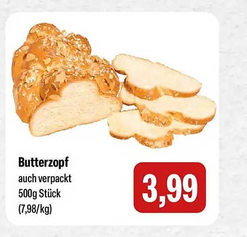 Butterzopf auch verpackt 500g Stück