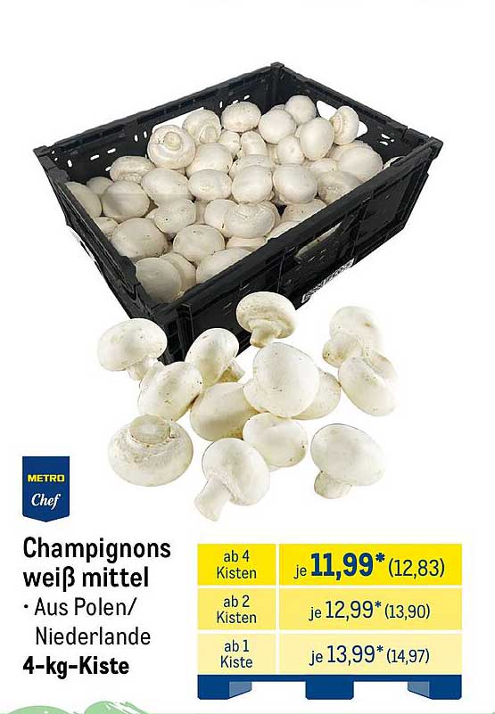 Champignons weiß mittel - 4-kg-Kiste