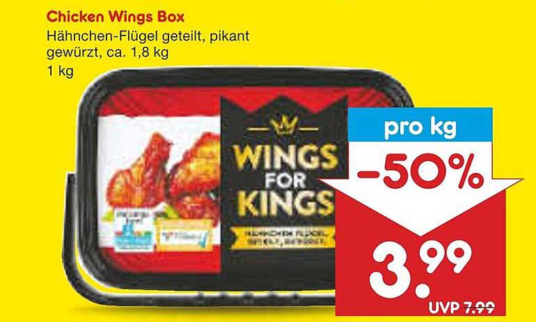 Chicken Wings Box - Hähnchen-Flügel geteilt, pikant gewürzt, ca. 1,8 kg