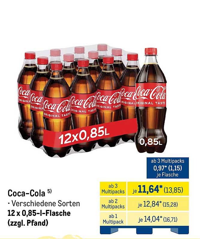 Coca-Cola 12 x 0,85 l-Flasche (verschiedene Sorten)