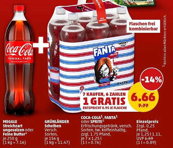 Coca-Cola 1,25L (6er-Pack) + Fanta 1,25L (6er-Pack) - 7 Kaufen, 6 Zahlen, 1 Gratis