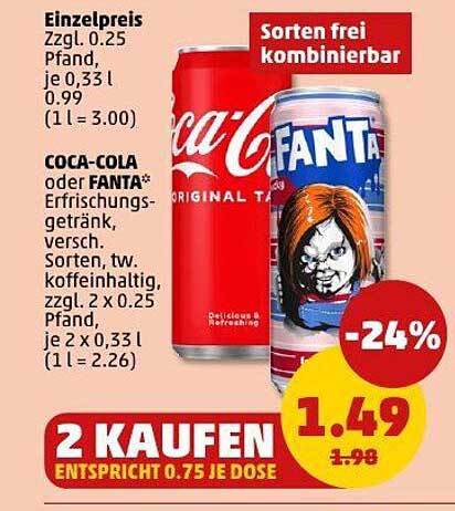 Coca-Cola oder Fanta Erfrischungsgetränk – Sorten frei kombinierbar