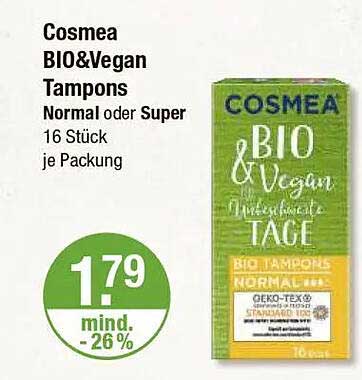 Cosmea BIO&Vegan Tampons Normal oder Super 16 Stück