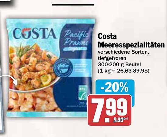 Costa Meeres-Spezialitäten verschiedene Sorten, tiefgefroren 300-200 g Beutel