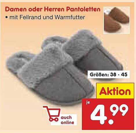 Damen oder Herren Pantoletten mit Fellrand und Warmfutter