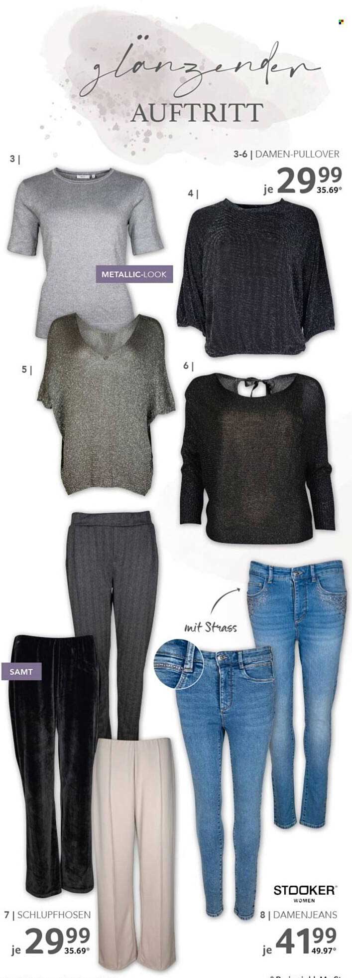 Damen-Pullover und Schlupfhosen im Metallic-Look