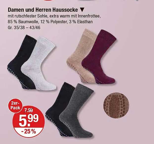 Damen und Herren Haussocken im 2er-Pack