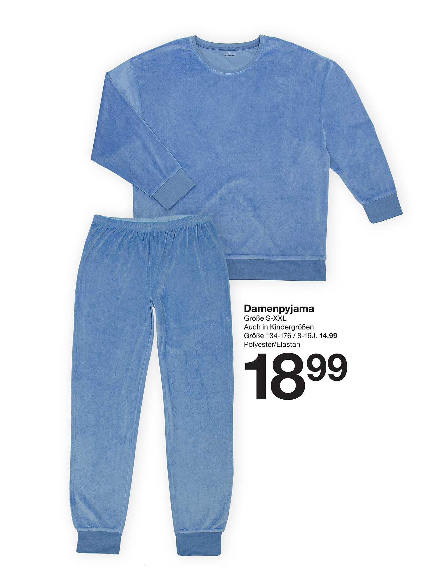 Damenpyjama in Blau, Größen S-XXL