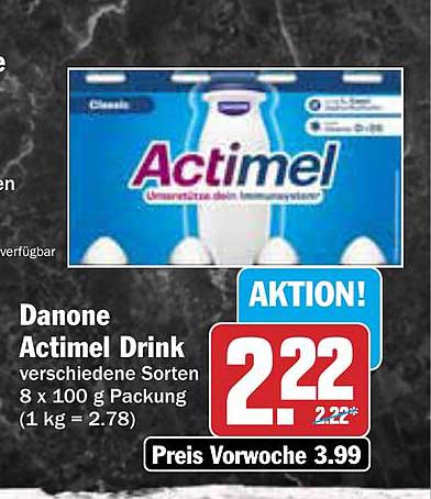 Danone Actimel Drink verschiedene Sorten 8 x 100 g Packung
