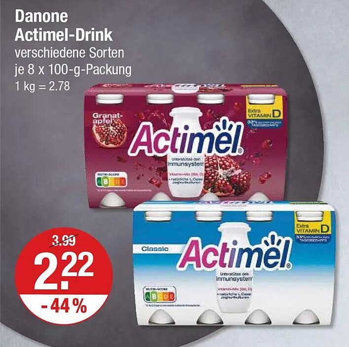 Danone Actimel-Drink verschiedene Sorten je 8 x 100-g-Packung