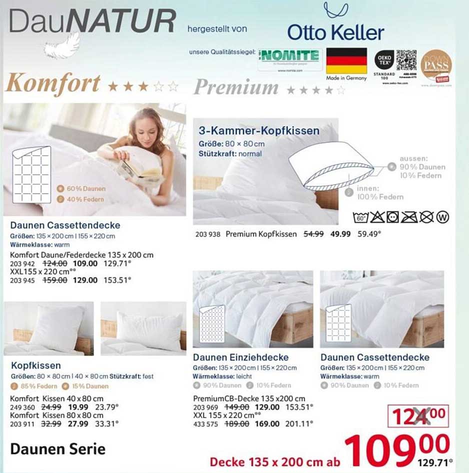 Daunen Cassettendecke 135 x 200 cm von Otto Keller
