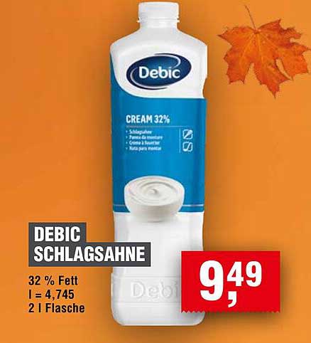 DEBIC SCHLAGSAHNE 32% Fett – 2 l Flasche