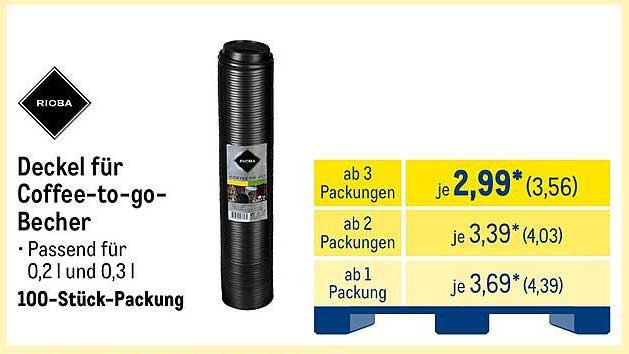 Deckel für Coffee-to-go-Becher - 100-Stück-Packung