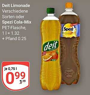 Deit Limonade oder Spezi Cola-Mix 1 L PET-Flasche