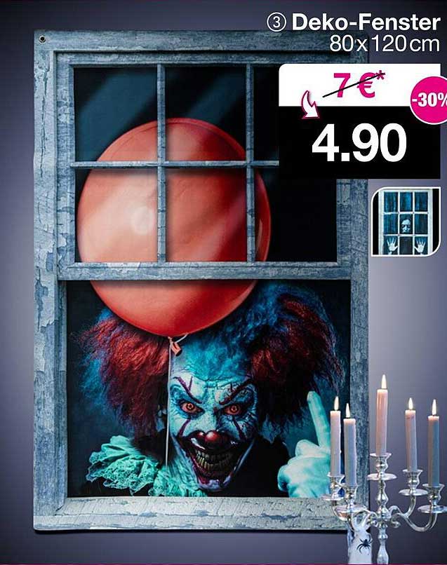 Deko-Fenster 80x120cm mit Clown-Motiv