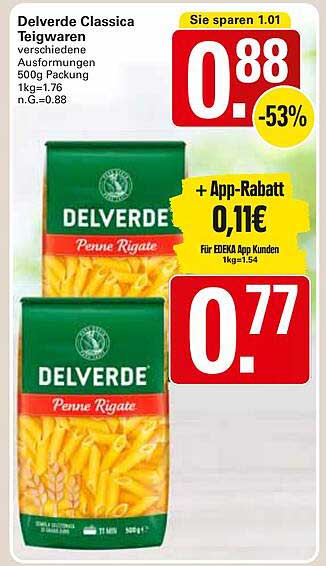 Delverde Classica Teigwaren 500g Packung - Penne Rigate