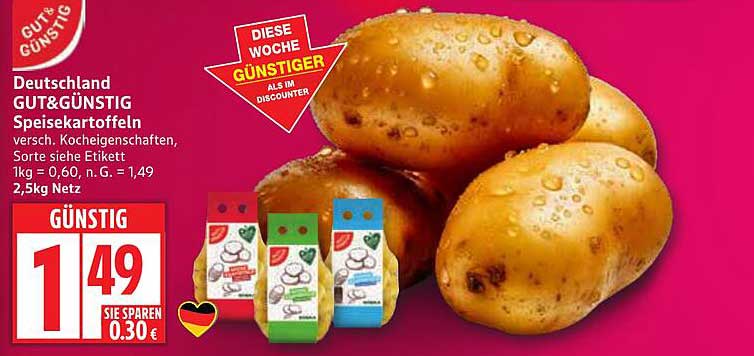 Deutschland GUT&GÜNSTIG Speisekartoffeln, 2,5kg Netz