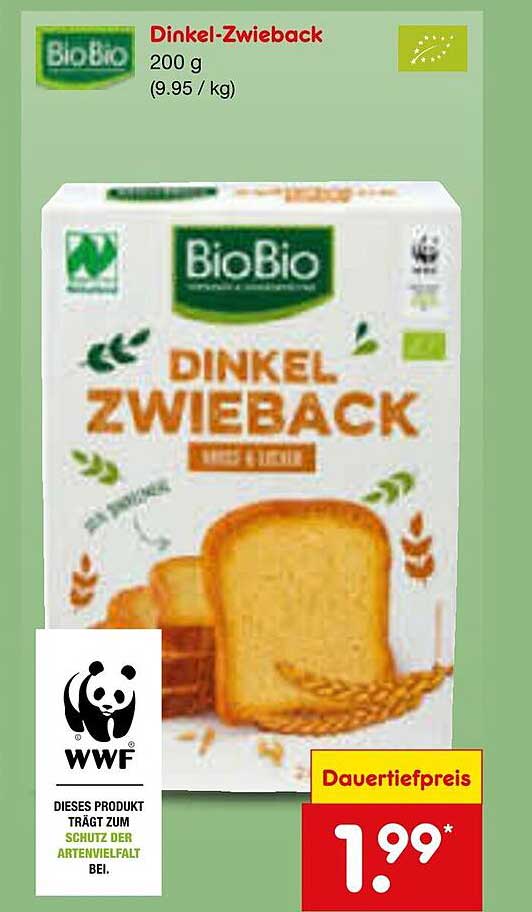 Dinkel-Zwieback 200 g für nur 1,99 €