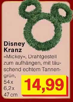 Disney Kranz »Mickey«, Drahtgestell zum Aufhängen, mit täuschend echtem Tannen-grün