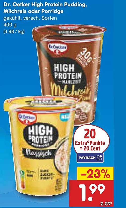 Dr. Oetker High Protein Pudding, Milchreis oder Porridge 400 g
