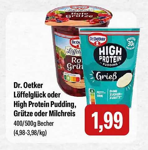 Dr. Oetker Löffelglück oder High Protein Pudding, Grütze oder Milchreis