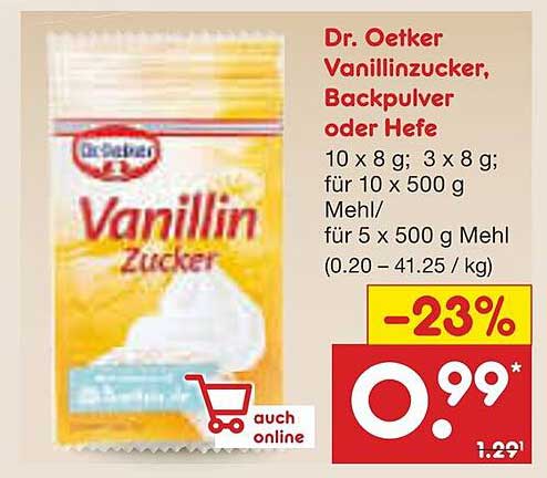 Dr. Oetker Vanillin-Zucker, Backpulver oder Hefe