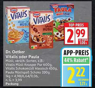 Dr. Oetker Vitalis oder Paula Müslis – verschiedene Sorten