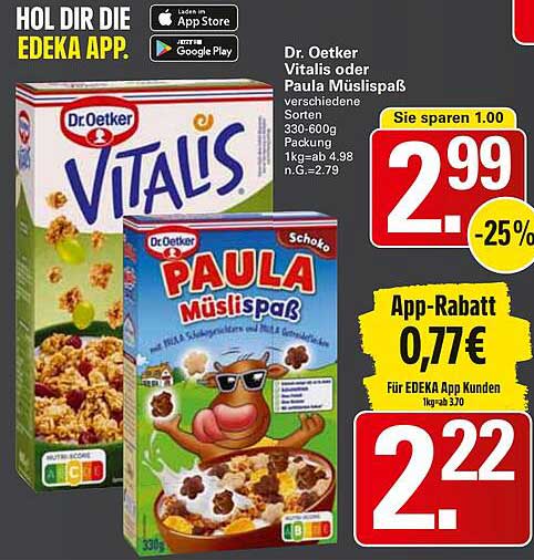 Dr. Oetker Vitalis oder Paula Müslispaß - verschiedene Sorten