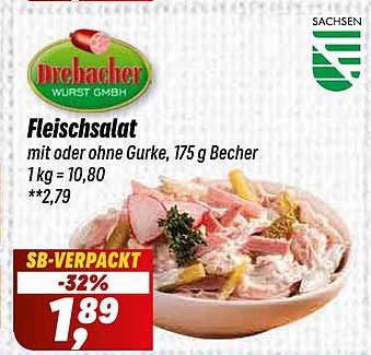 Drehacher Fleischsalat mit oder ohne Gurke, 175 g Becher