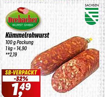 Drehacher Kümmelrohwurst 100 g Packung