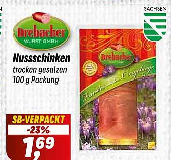Drehacher Nussschinken trocken gesalzen 100 g Packung