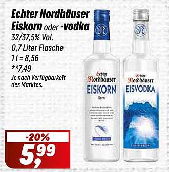 Echter Nordhäuser Eiskorn oder -vodka 0,7 Liter