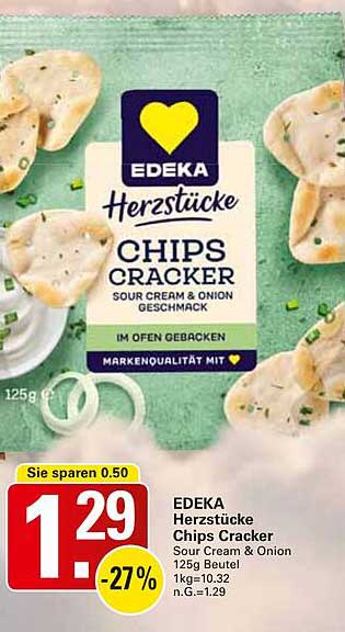 EDEKA Herzstücke Chips Cracker Sour Cream & Onion 125g