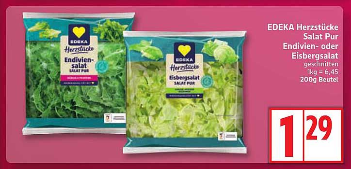 EDEKA Herzstücke Salat Pur - Endivien- oder Eisbergsalat 200 g