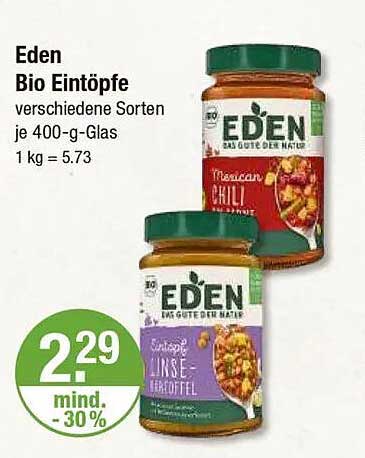 Eden Bio Eintöpfe verschiedene Sorten je 400-g-Glas
