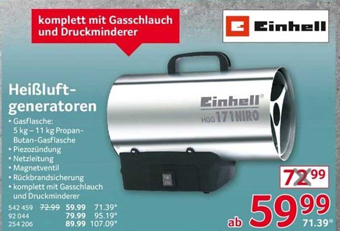 Einhell Heizlüfter HGG 171 Niro complete mit Gasschlauch und Druckminderer