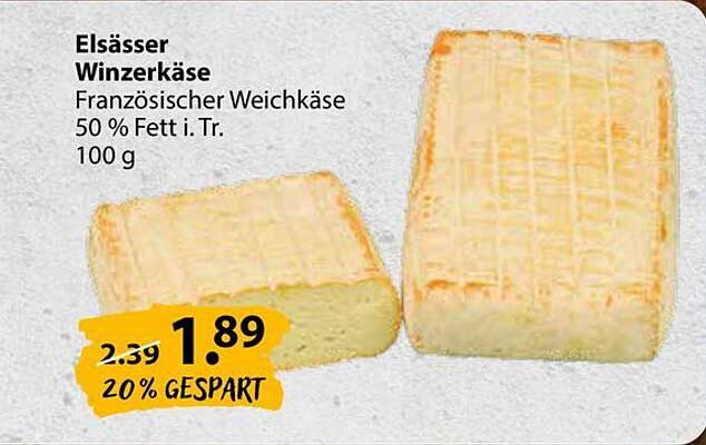 Elsässer Winzerkäse - Französischer Weichkäse 50 % Fett i. Tr. 100 g