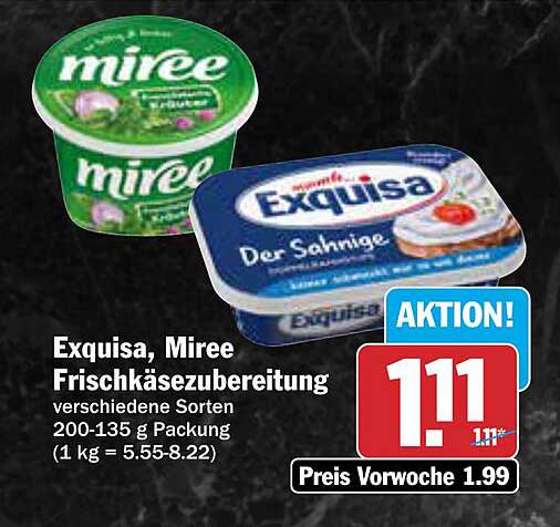 Exquisa, Miree Frischkäsezubereitung verschiedene Sorten 200-135 g Packung