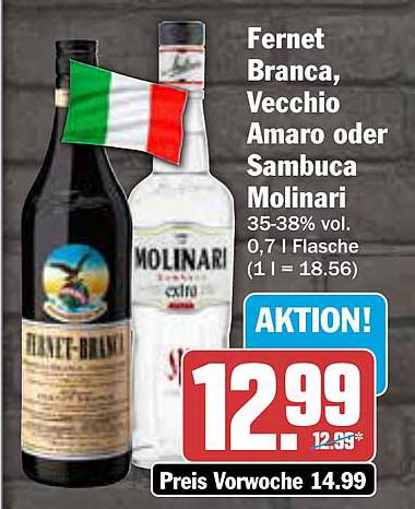 Fernet Branca, Vecchio Amaro oder Sambuca Molinari - 0,7 l Flasche