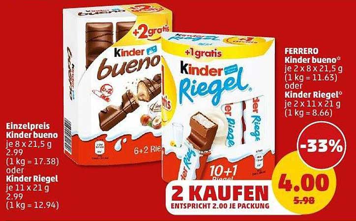 Ferrero Kinder bueno & Kinder Riegel - 33% Rabatt