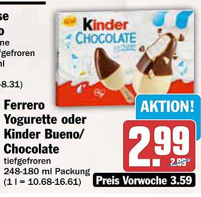 Ferrero Yogurette oder Kinder Bueno/Chocolate tiefgefroren 248-180 ml Packung