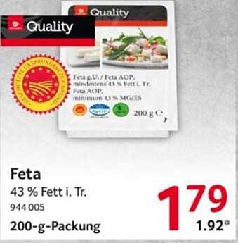 Feta g.U. / Feta AOP, mindestens 43 % Fett i. Tr., 200-g-Packung