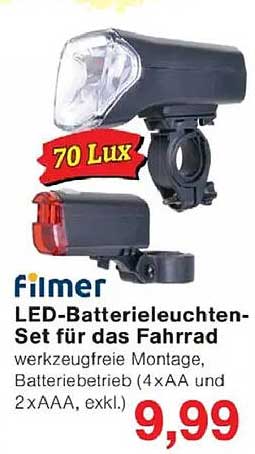 Filmer LED-Batterieleuchten-Set für das Fahrrad